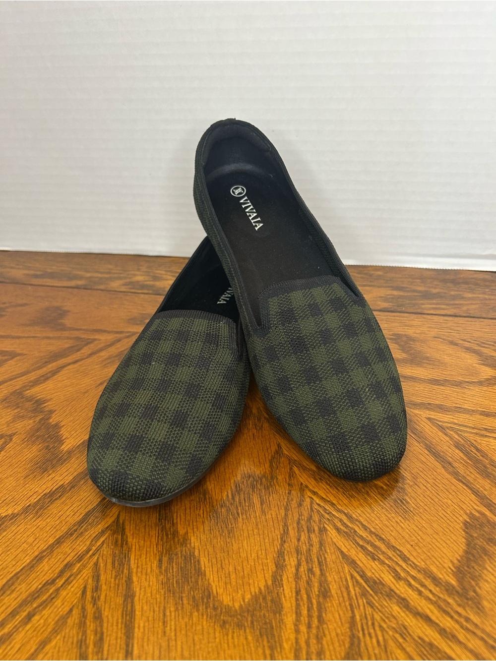 VIVAIA Claire Almond Toe Ballet Flats Green Black Plaid  Sz 38 Preppy Slip On
